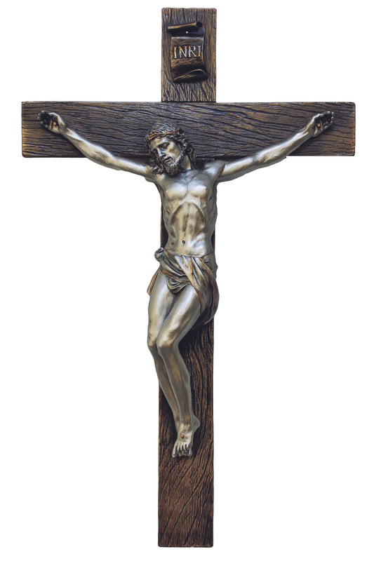 Crucifix in Cold Cast Bronze/Pewter Style 17"