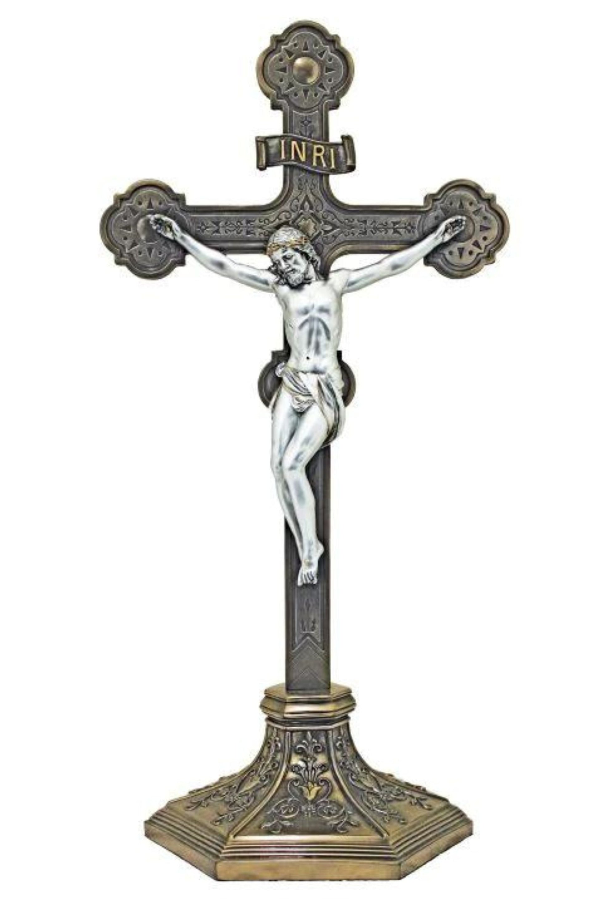 Standing Ornate Crucifix in Cold Cast Bronze/Pewter Style 22.5"