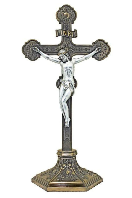 Standing Ornate Crucifix in Cold Cast Bronze/Pewter Style 22.5"