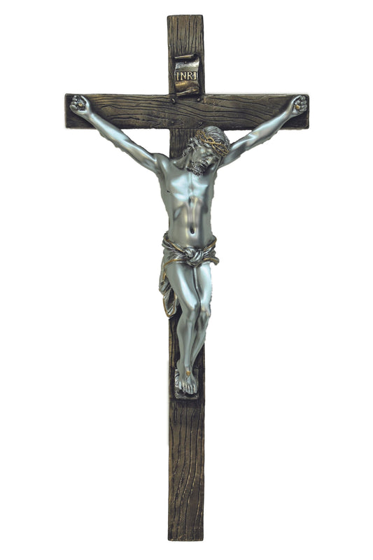 Crucifix in Cold Cast Bronze/Pewter Style 13"