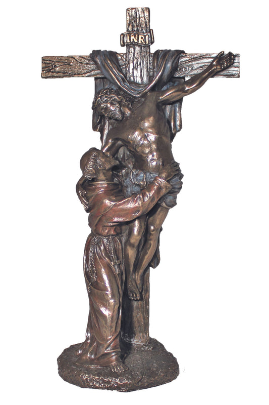 Christ with Saint Francis Crucifixion in Cold Cast Bronze 11.5"
