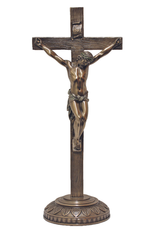 Standing Crucifix in Cold Cast Bronze 13.75"
