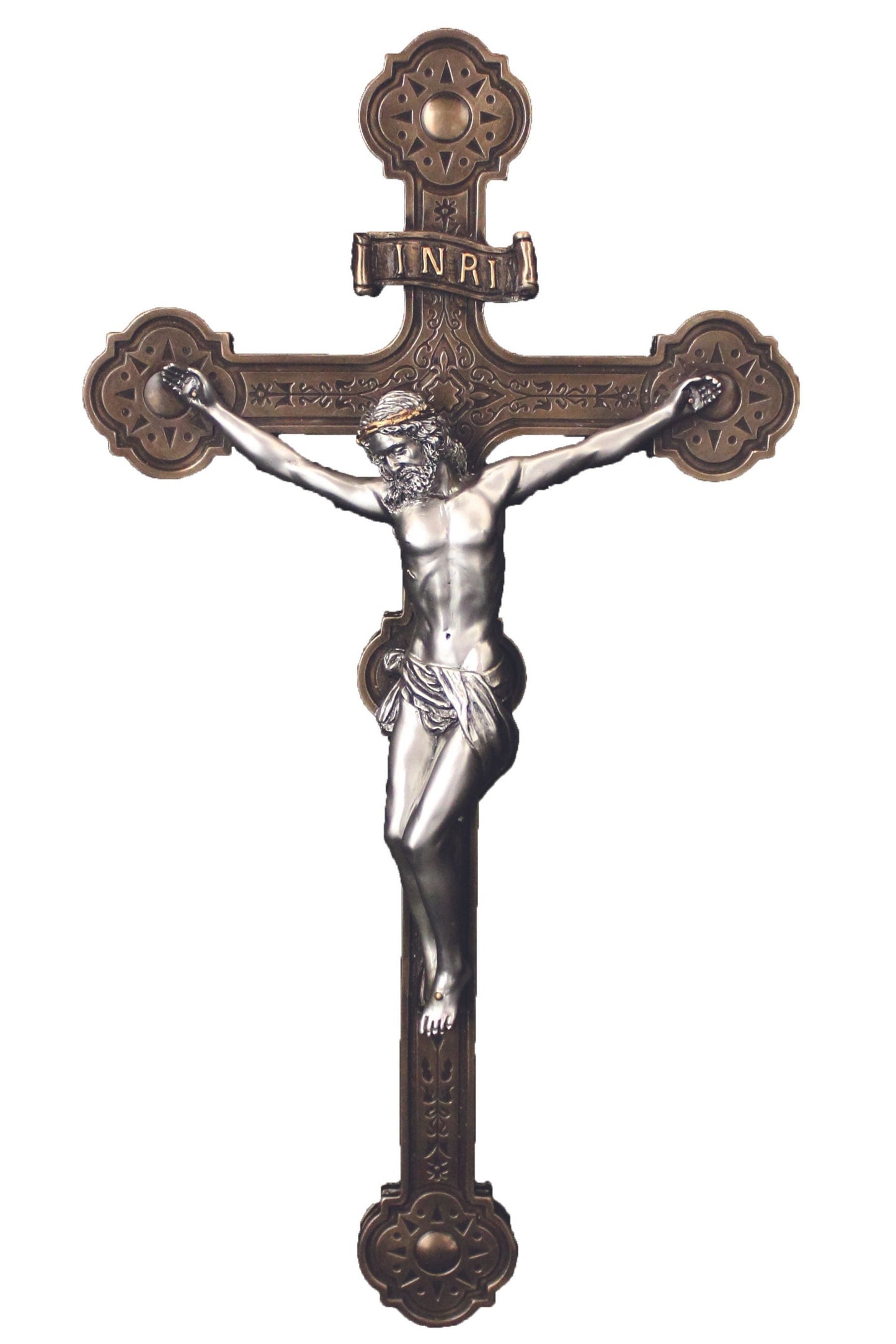 Ornate Crucifix Cold Cast Bronze/Pewter Style 14"