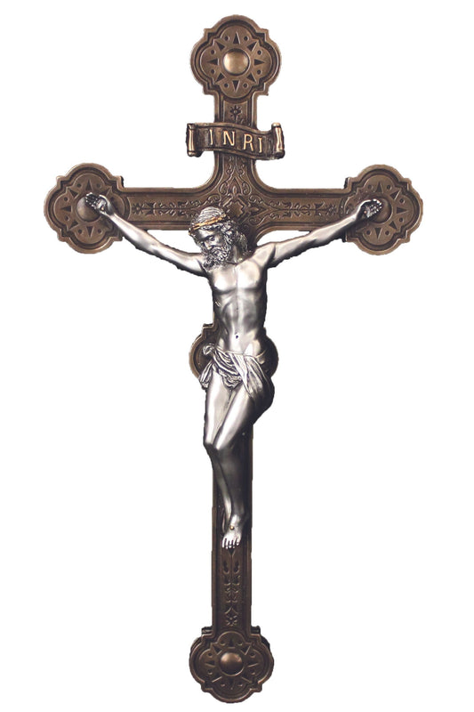 Ornate Crucifix Cold Cast Bronze/Pewter Style 14"