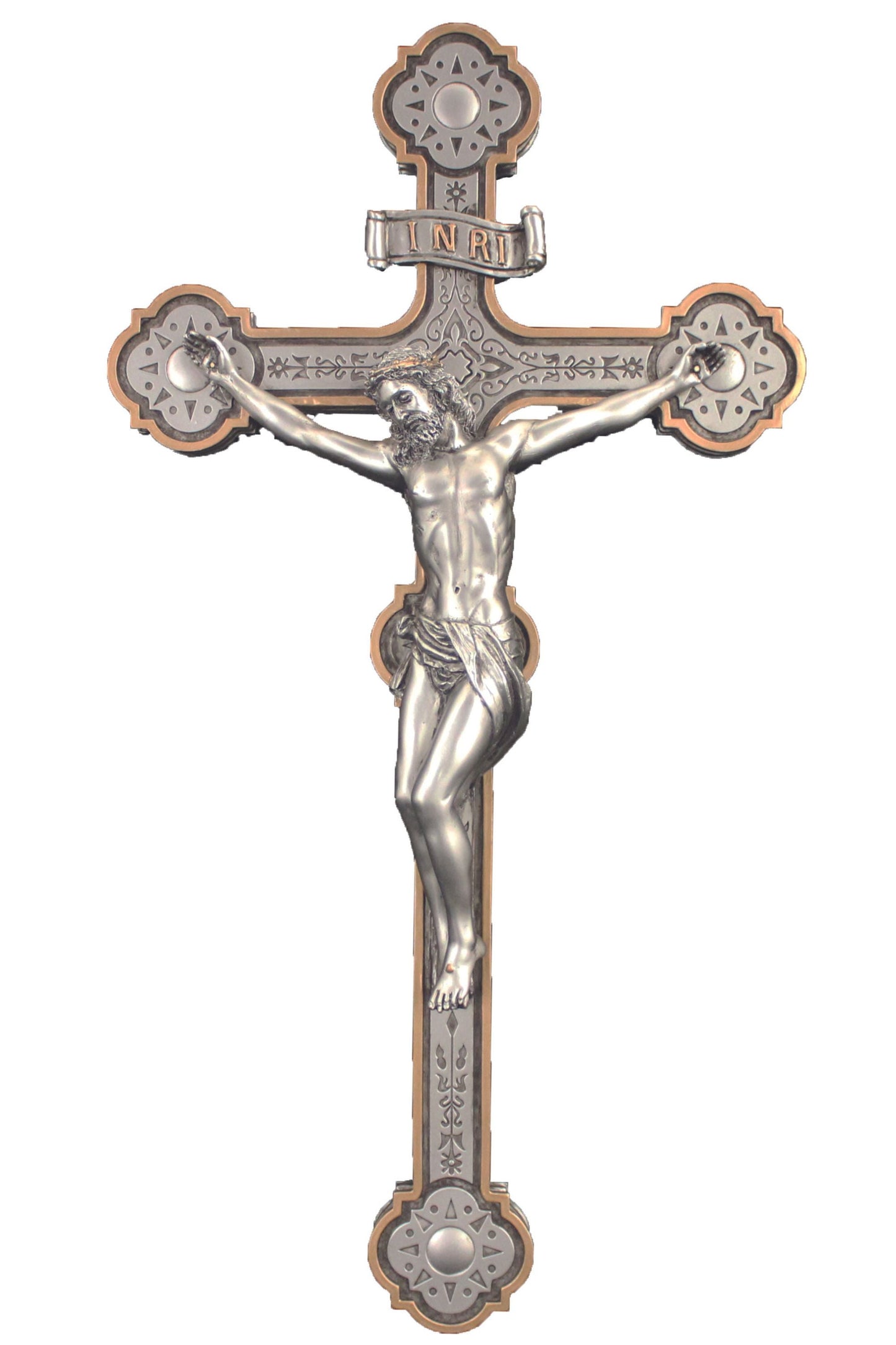 Ornate Crucifix Pewter Style 14"