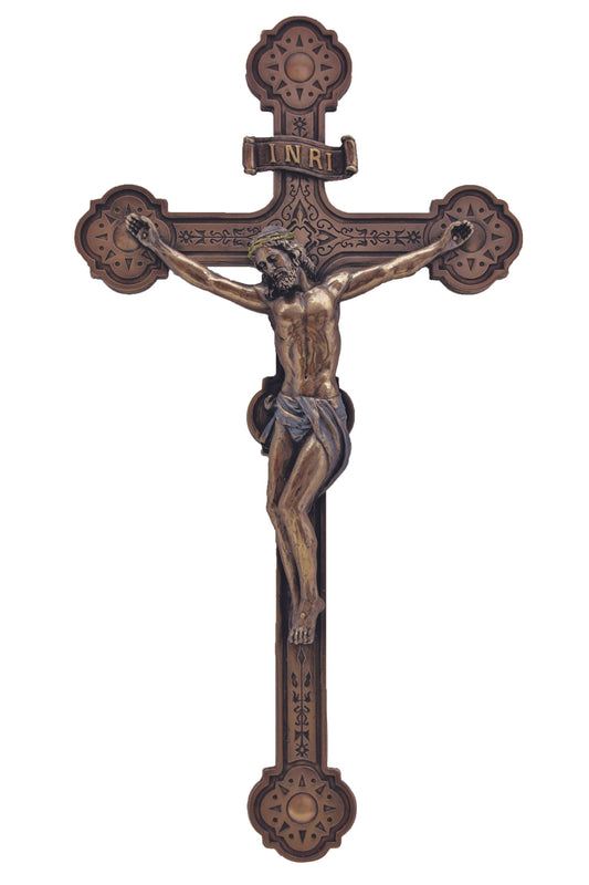 Ornate Crucifix Cold Cast Bronze 14"