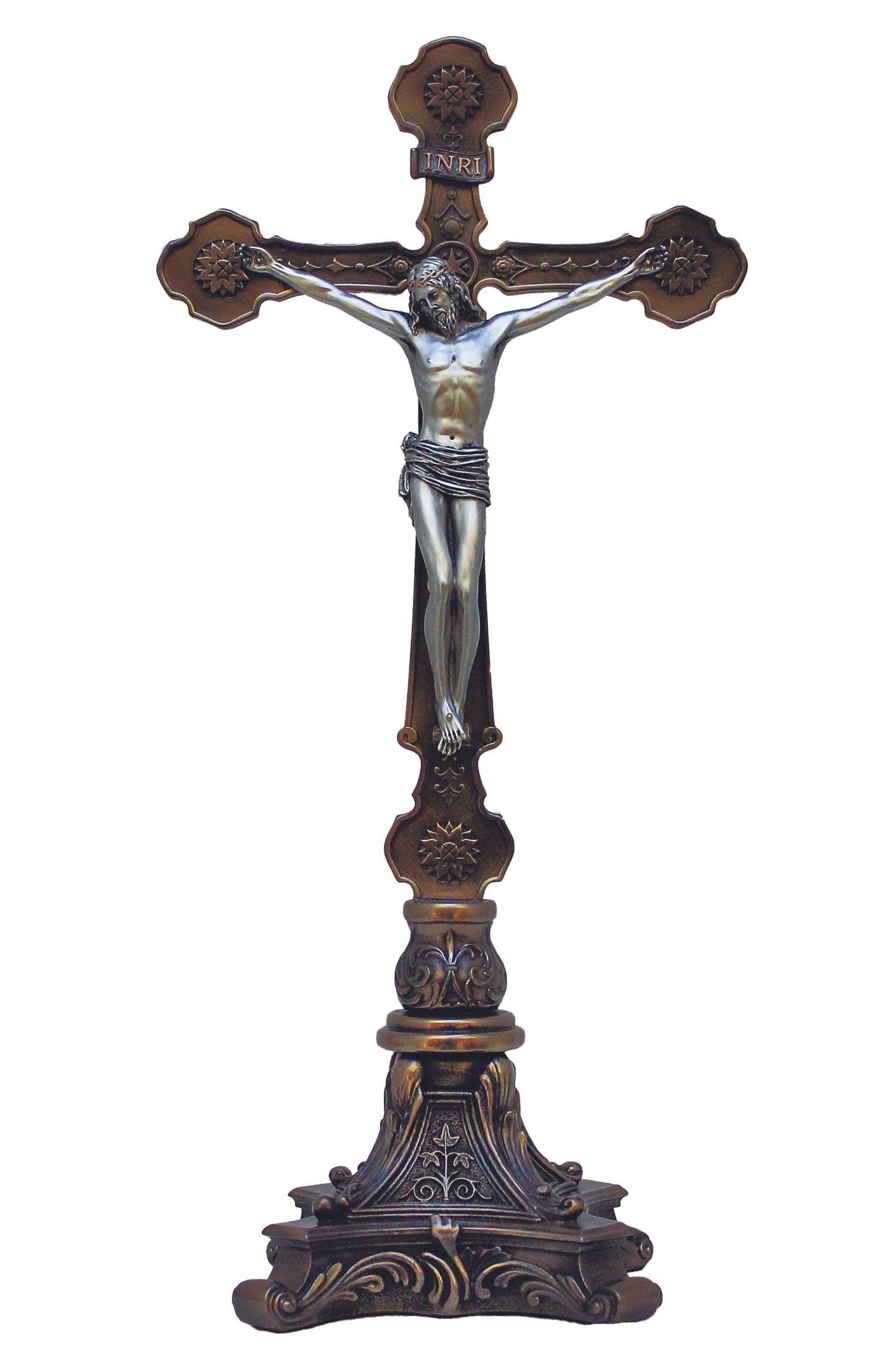 Ornate Standing Crucifix in Cold Cast Bronze/Pewter Style 13"