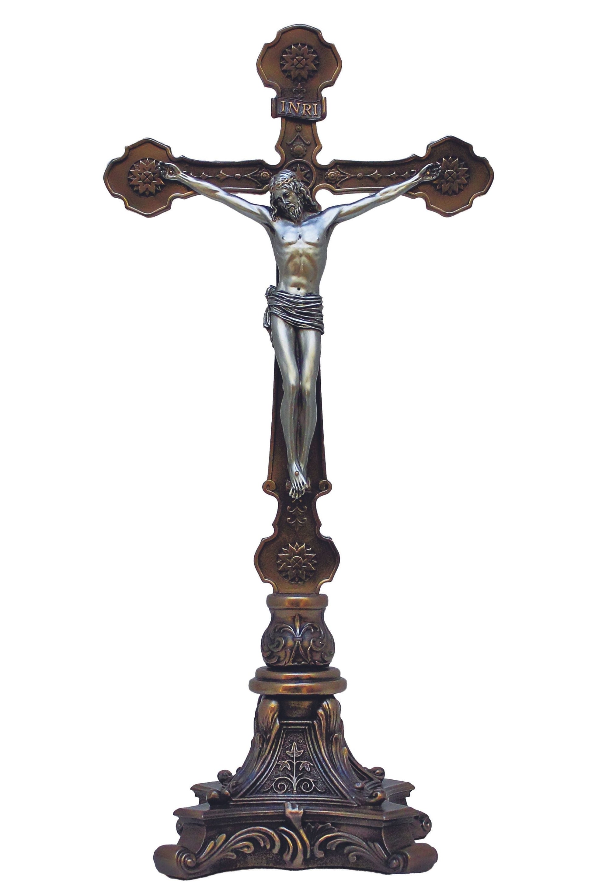 Ornate Standing Crucifix in Cold Cast Bronze/Pewter Style 13"