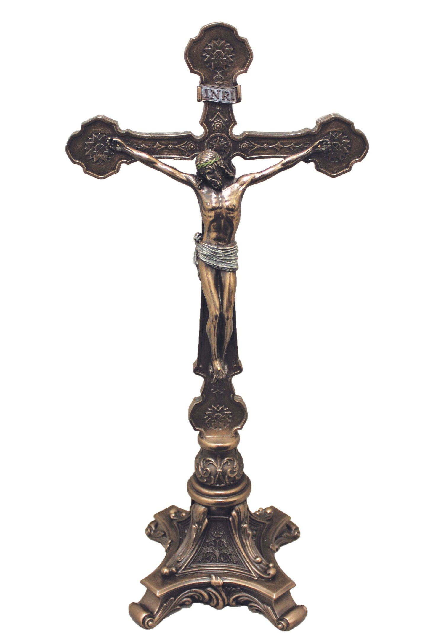 Ornate Standing Crucifix in Cold Cast Bronze 13"