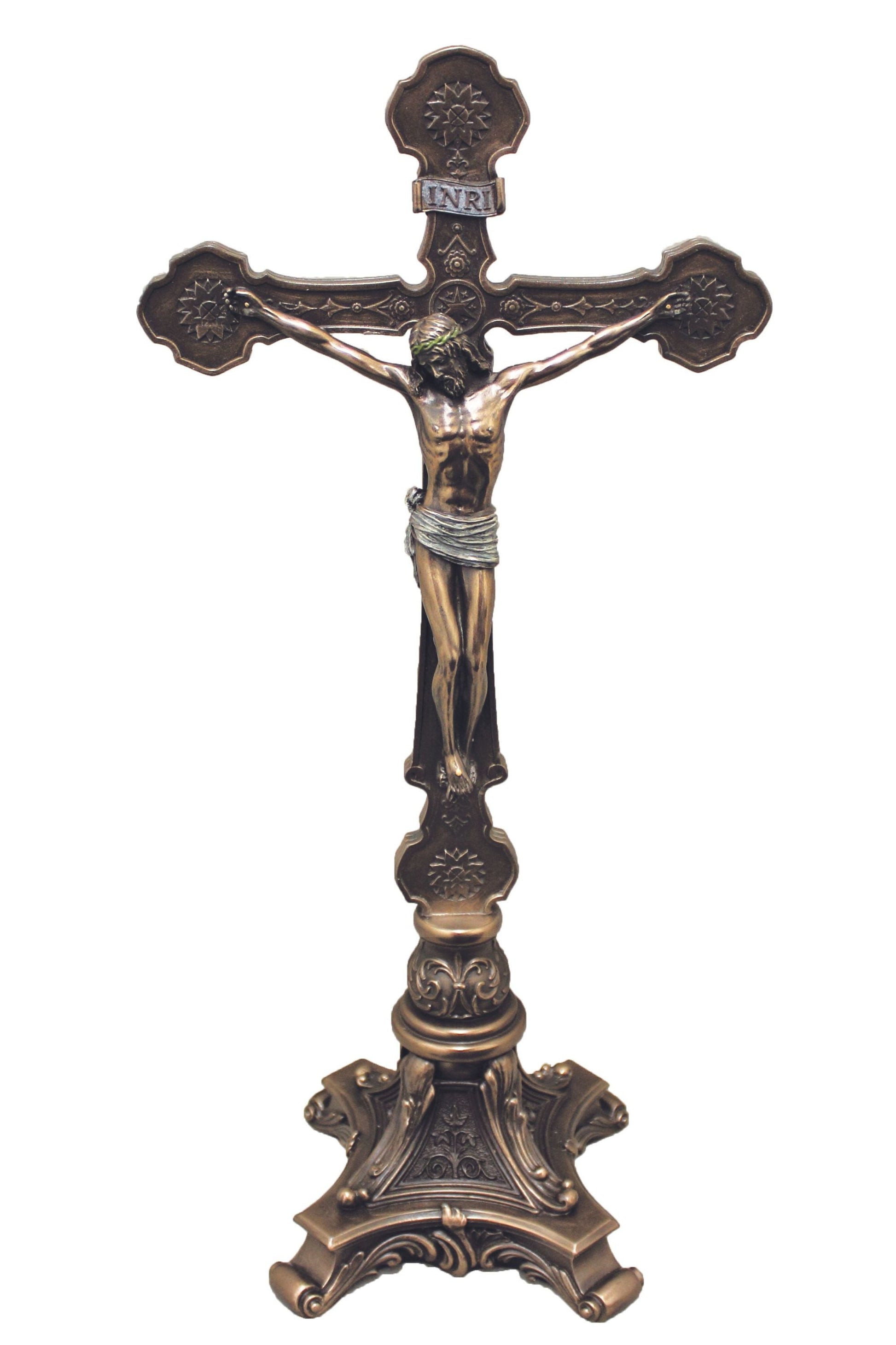 Ornate Standing Crucifix in Cold Cast Bronze 13"