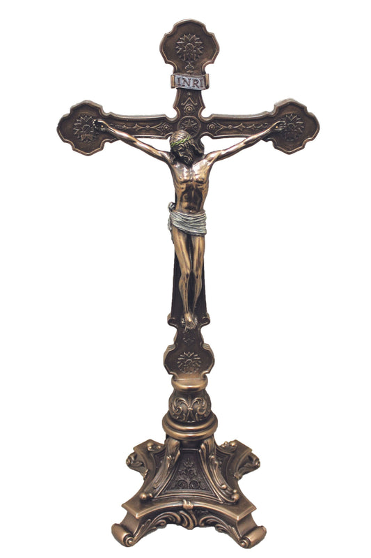 Ornate Standing Crucifix in Cold Cast Bronze 13"