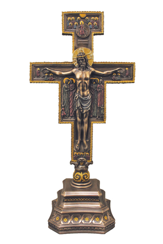 Standing San Damian Crucifix in Cold Cast Bronze 7x14"