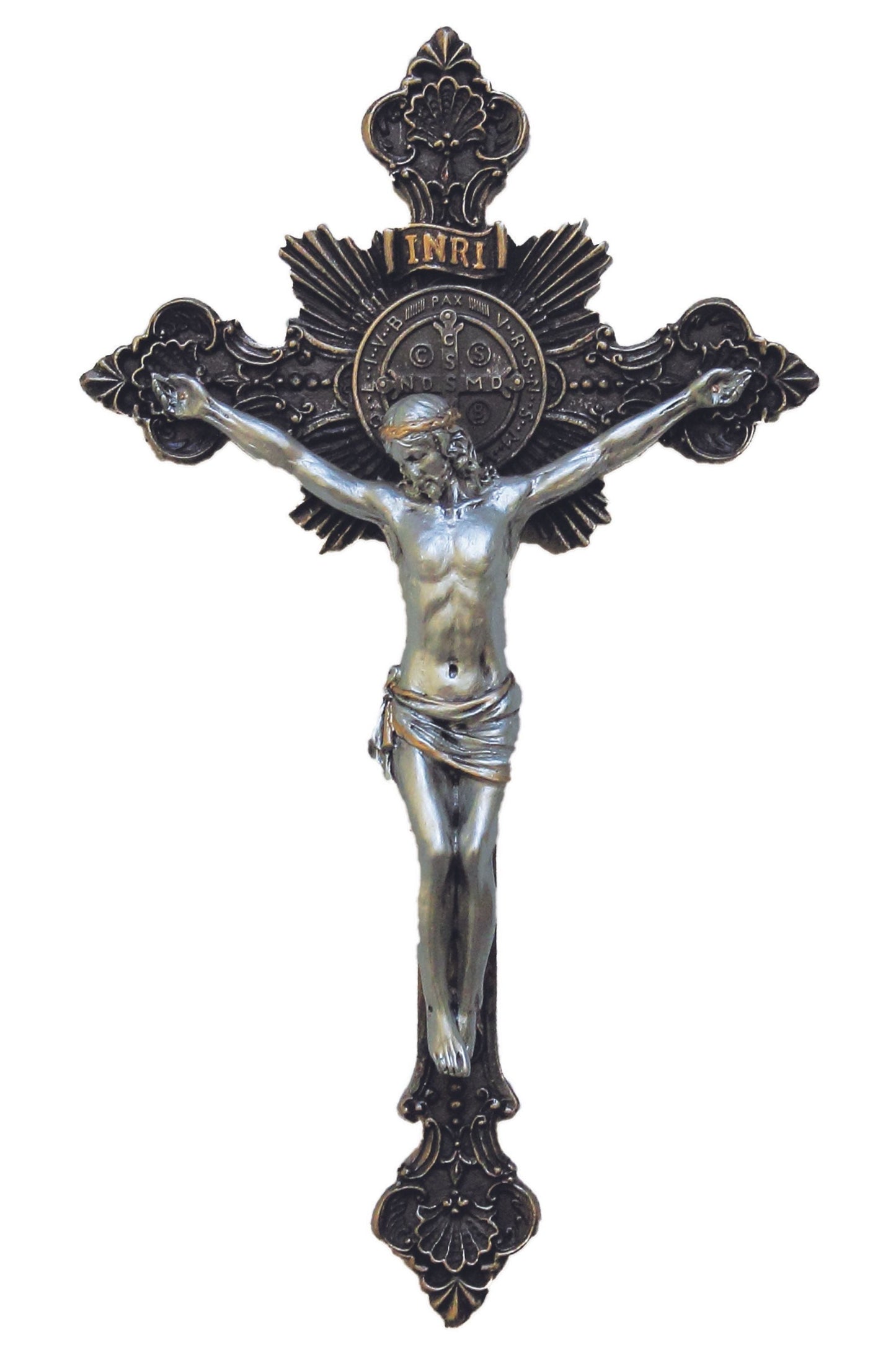 St. Benedict Crucifix Cold Cast Bronze/Pewter Style 14"