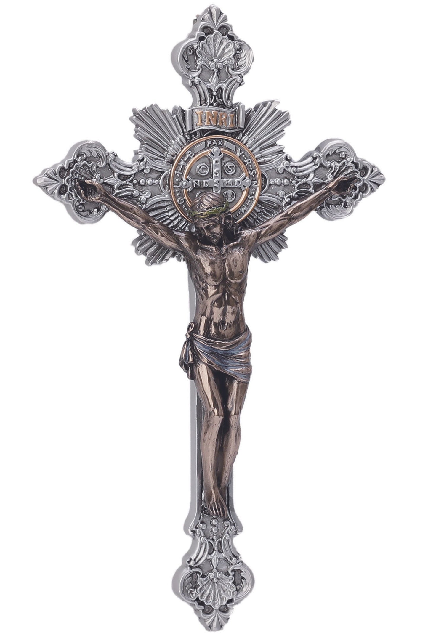 St. Benedict Crucifix Pewter Style/Cold Cast Bronze 14"