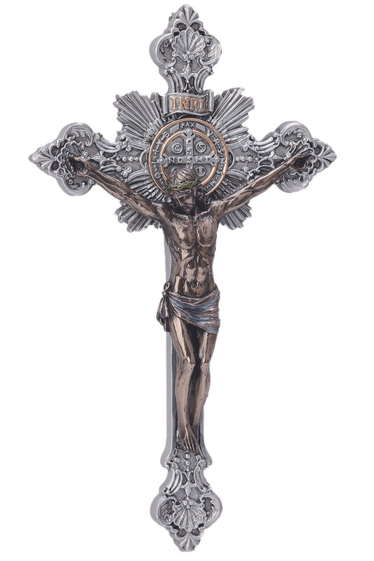 St. Benedict Crucifix Pewter Style/Cold Cast Bronze 14"