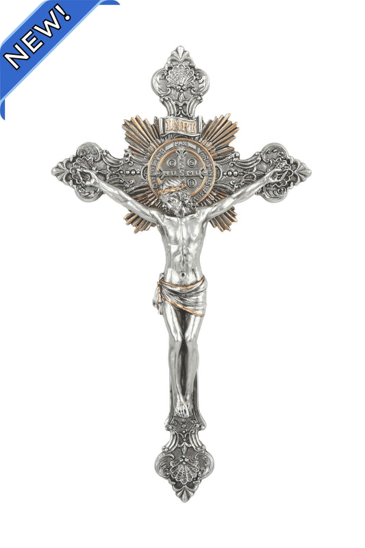 St. Benedict Crucifix in Pewter Style 14"