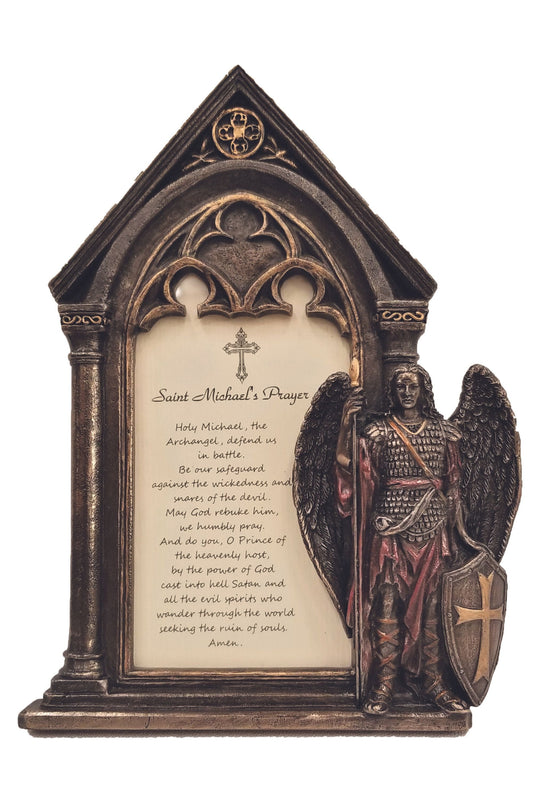 St. Michael Prayer Frame Stands/Hangs in Cold Cast Bronze 5x7"