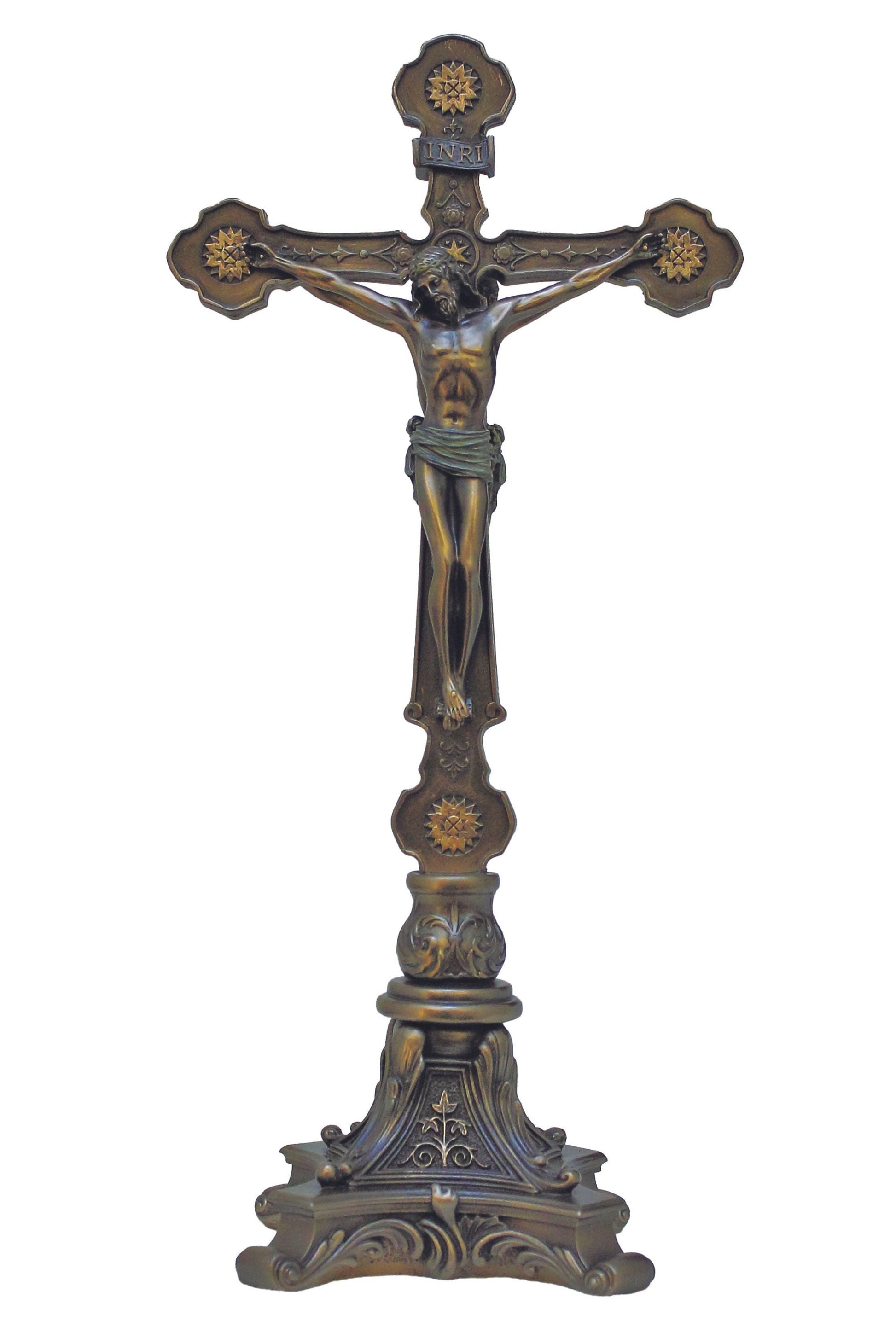 Standing Double Sided Crucifix in Cold Cast Bronze 12.5"