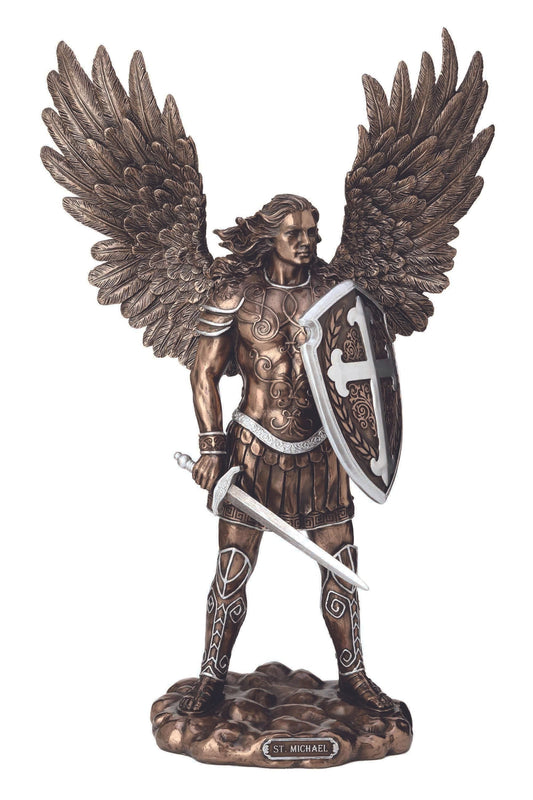 St. Michael w/o the Devil in Cold Cast Bronze & Pewter Style Finish 13.5"