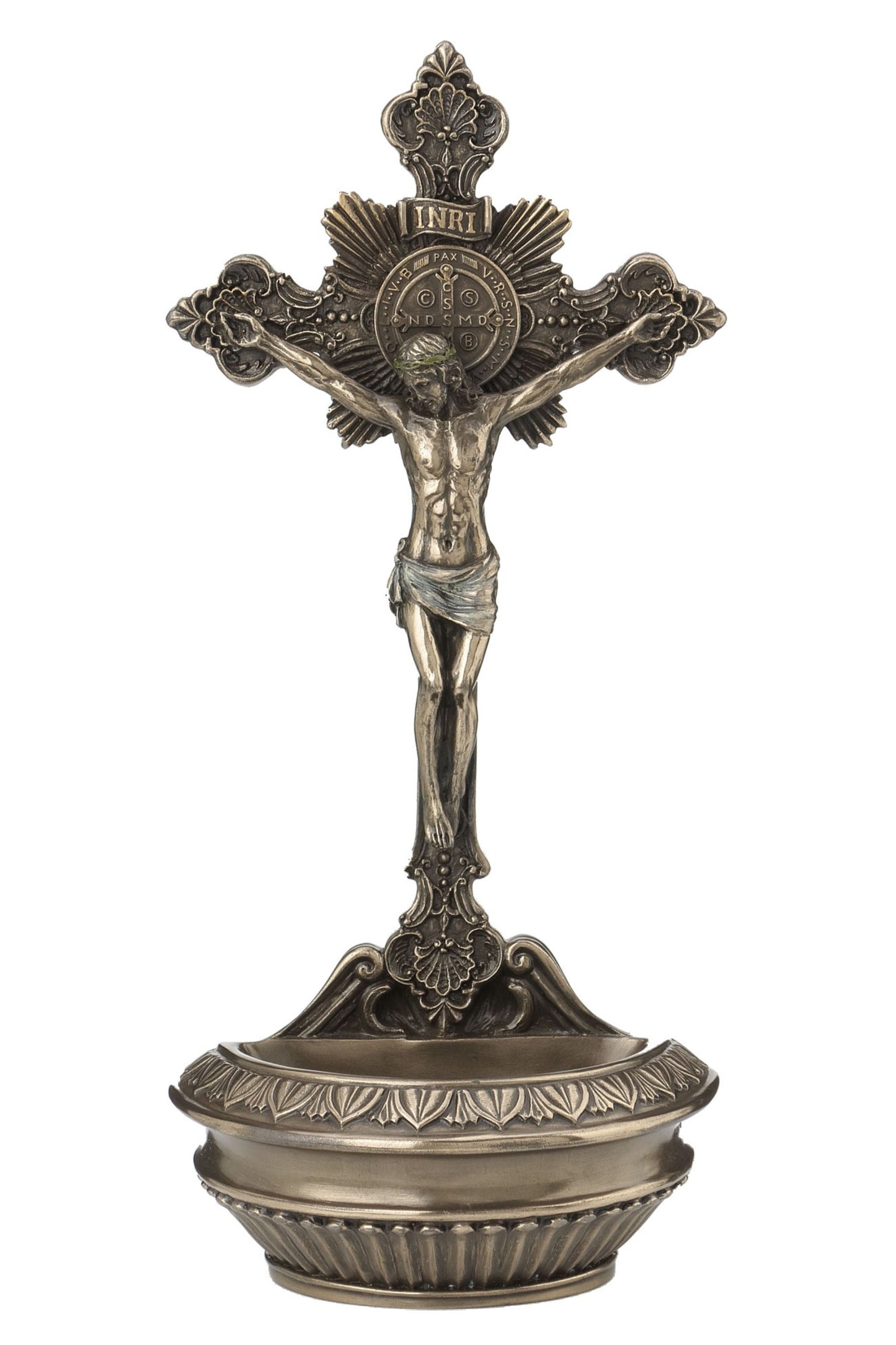 Standing/Hanging Saint Benedict Crucifixion Font in Cold Cast Bronze 9.5"