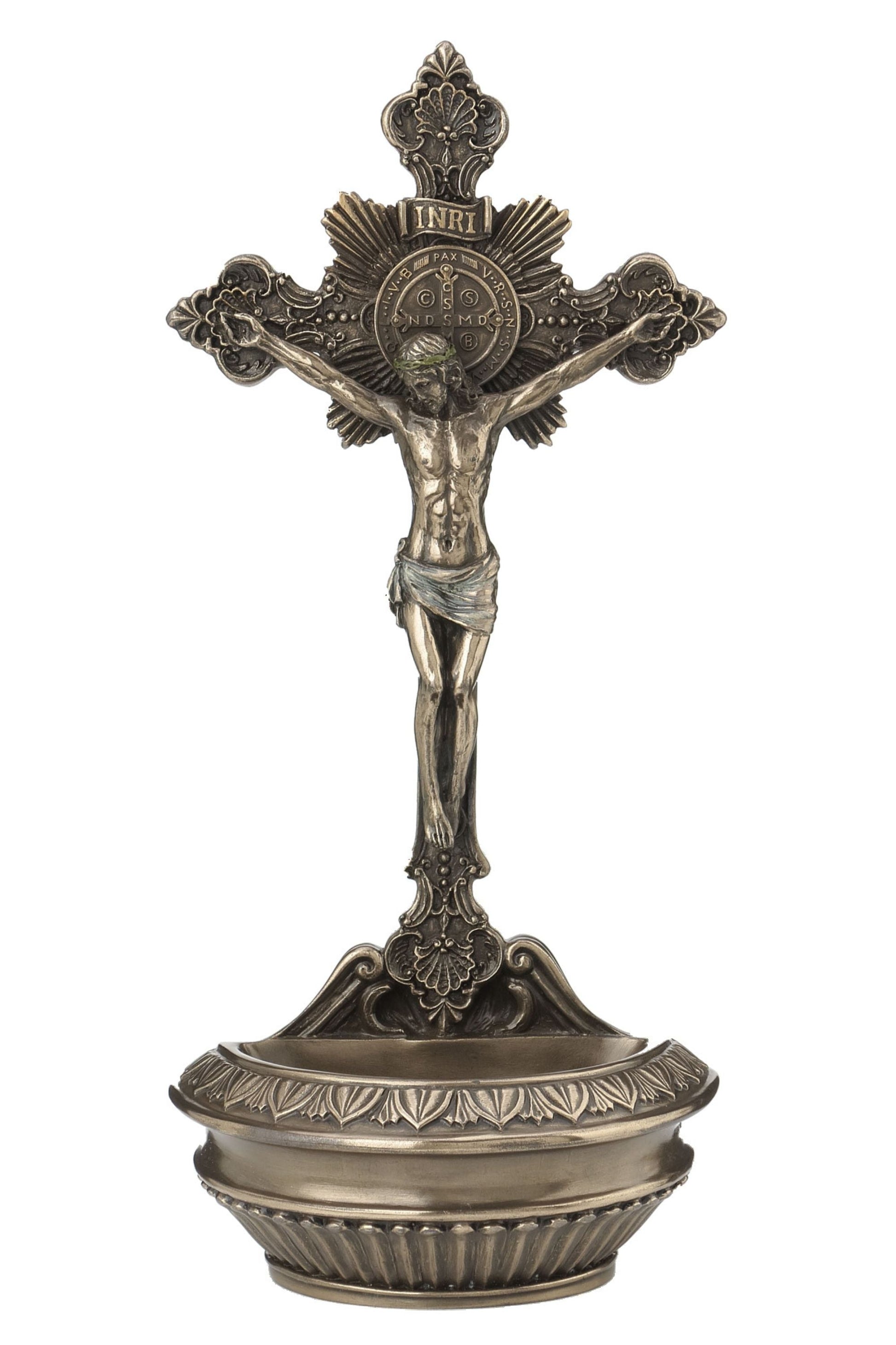 Standing/Hanging Saint Benedict Crucifixion Font in Cold Cast Bronze 9.5"