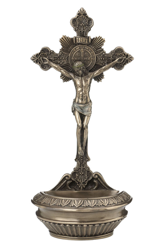Standing/Hanging Saint Benedict Crucifixion Font in Cold Cast Bronze 9.5"