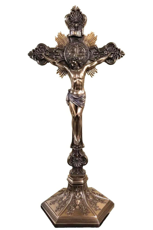 Standing Saint Benedict Crucifix in Cold-Cast Bronze 17"/15.5"