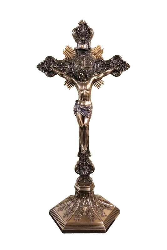 Standing Saint Benedict Crucifix in Cold Cast Bronze 9.5"
