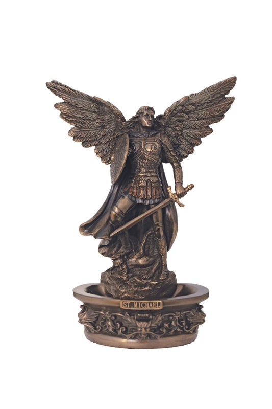 Standing/Hanging Saint Michael Font in Cold Cast Bronze 7.25