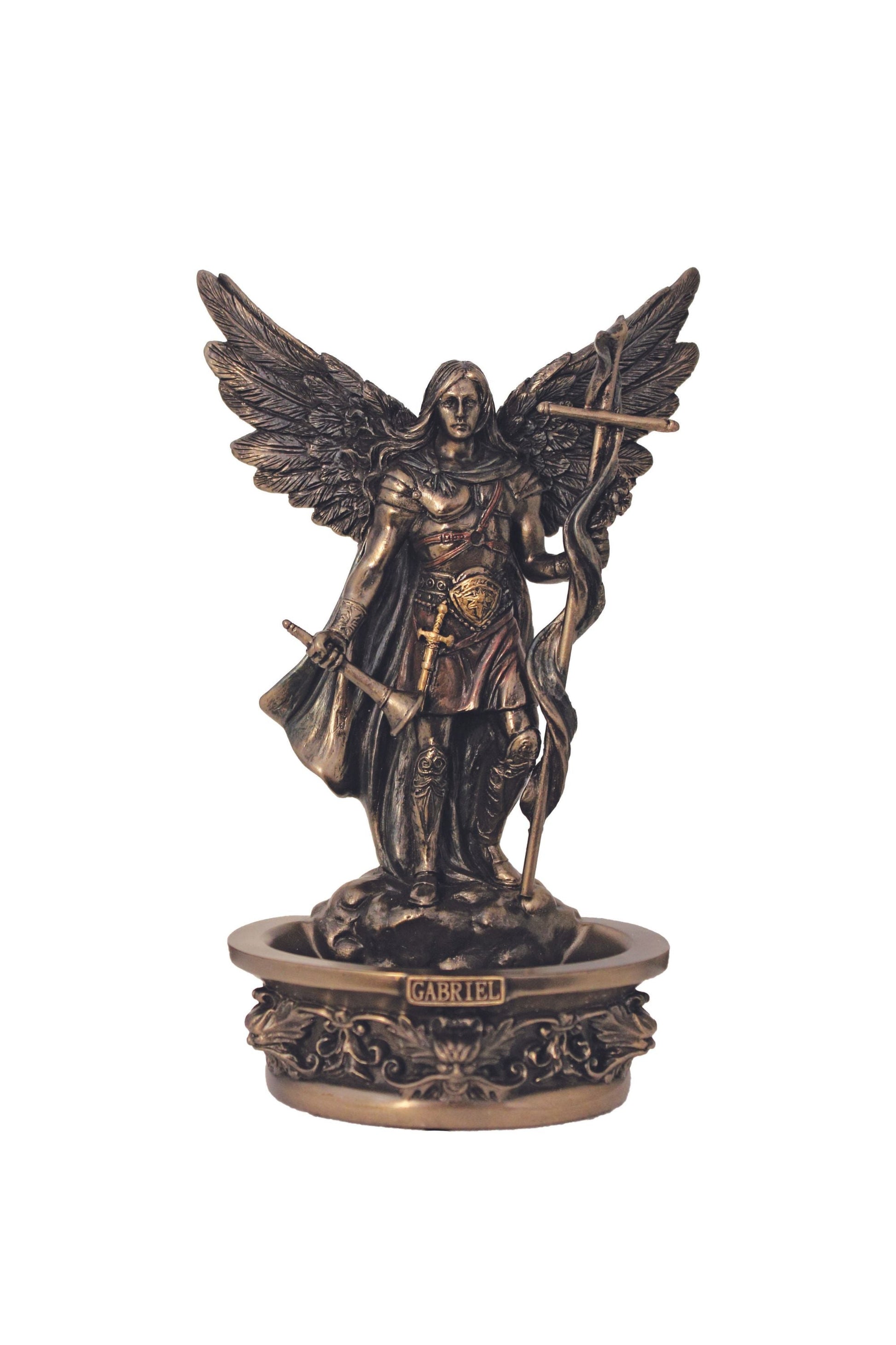 Standing/Hanging Archangel Gabriel Font in Cold Cast Bronze 7.25"