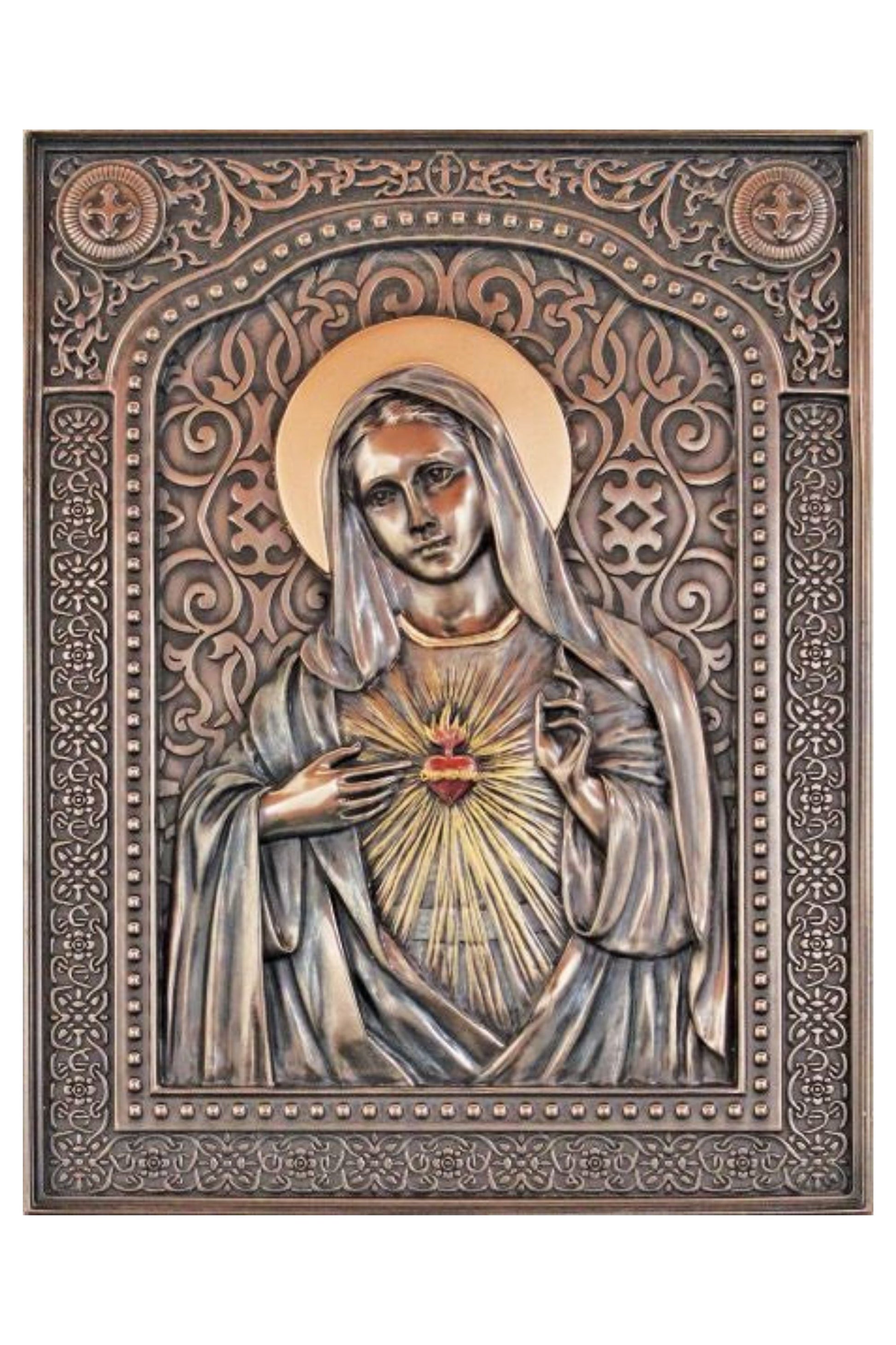 Immaculate Heart of Mary Plaque in Cold Cast Bronze 6x7.5"