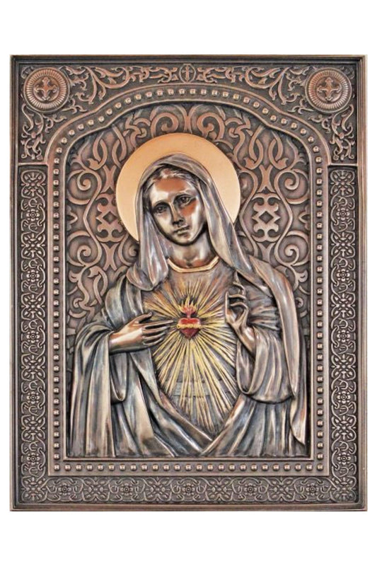 Immaculate Heart of Mary Plaque in Cold Cast Bronze 6x7.5"