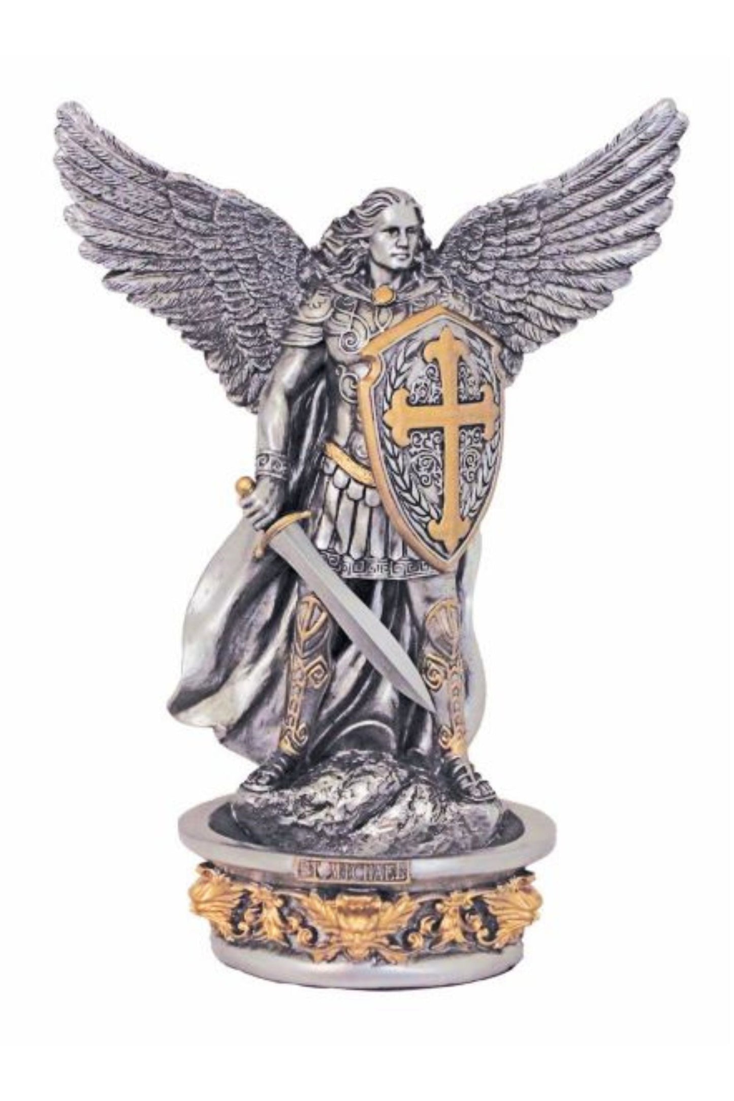 Standing/Hanging Saint Michael Font in Pewter Style 8.5"