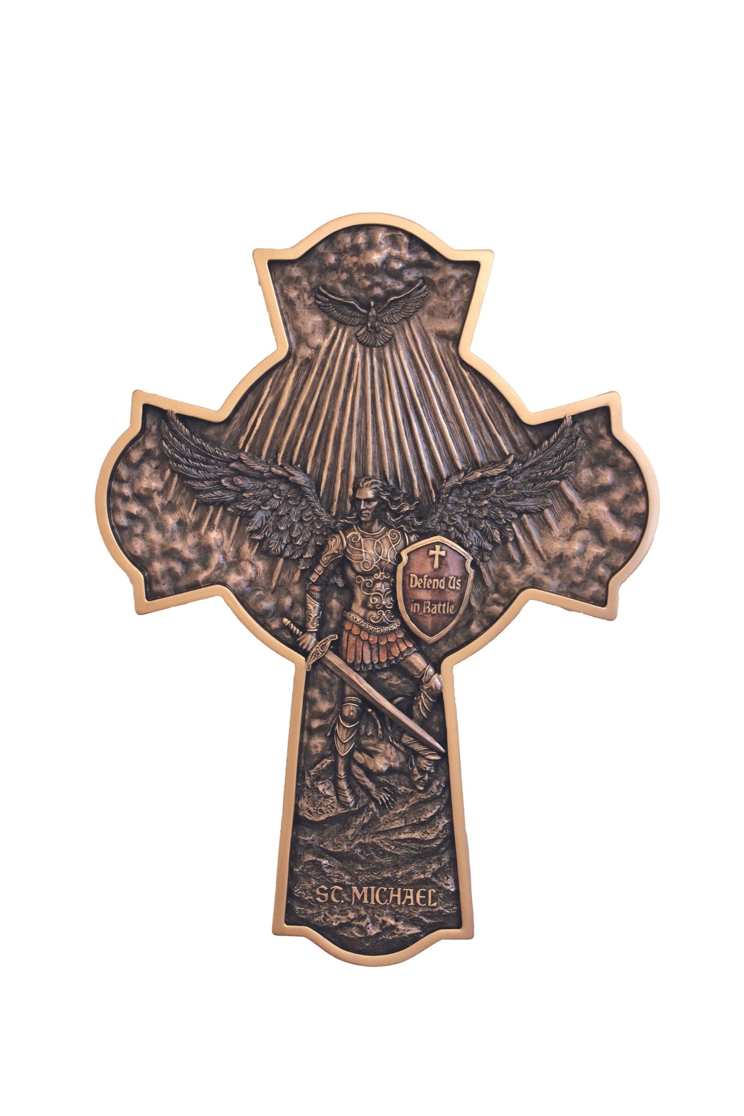 St. Michael Crucifixion Plaque in Cold Cast Bronze 16"