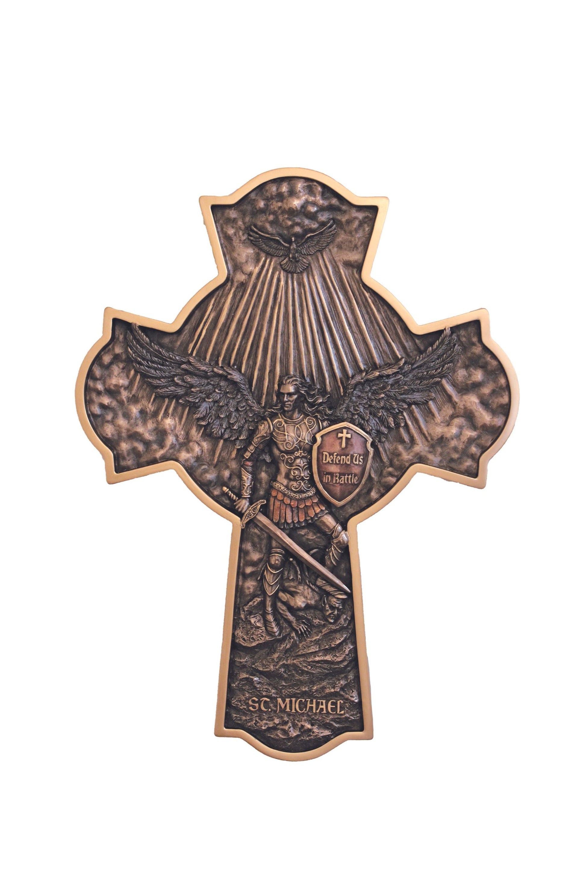 St. Michael Crucifixion Plaque in Cold Cast Bronze 16"