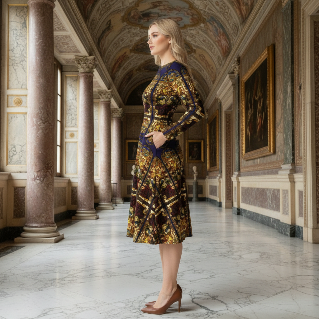 Angel of the Annunciation dress right side view with Renaissance background