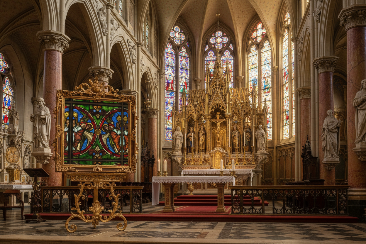 Angels Swinging Censers Canvas Beside Altar