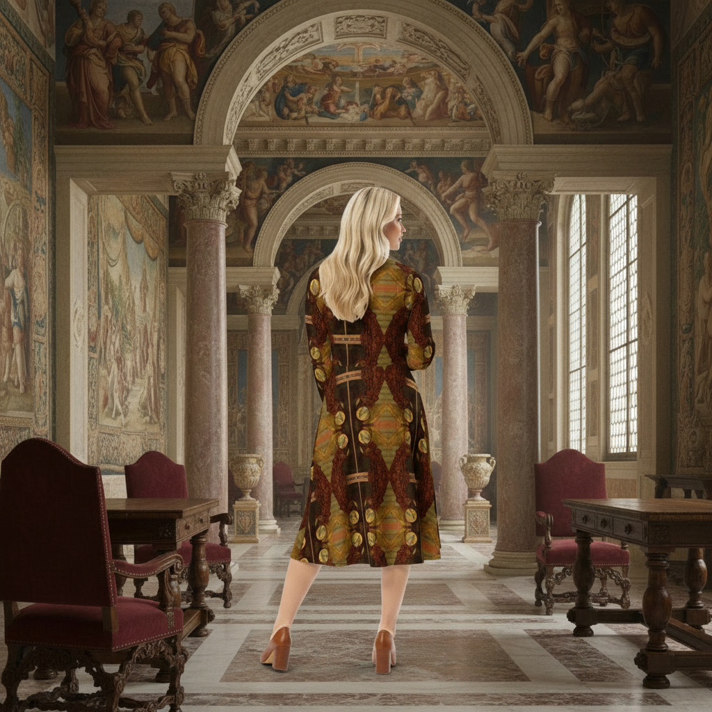 Archangel Gabriel dress back view with Renaissance background