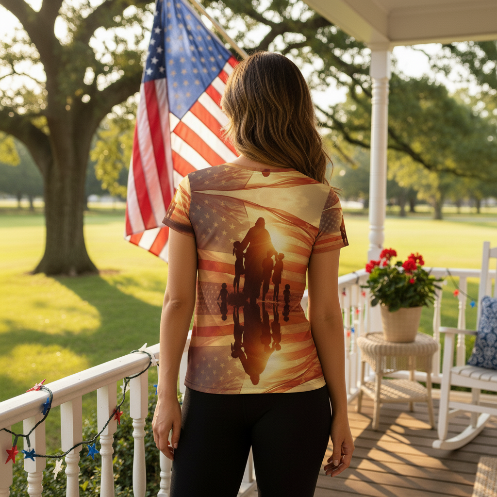 Back view of Freedom shirt in patriotic setting