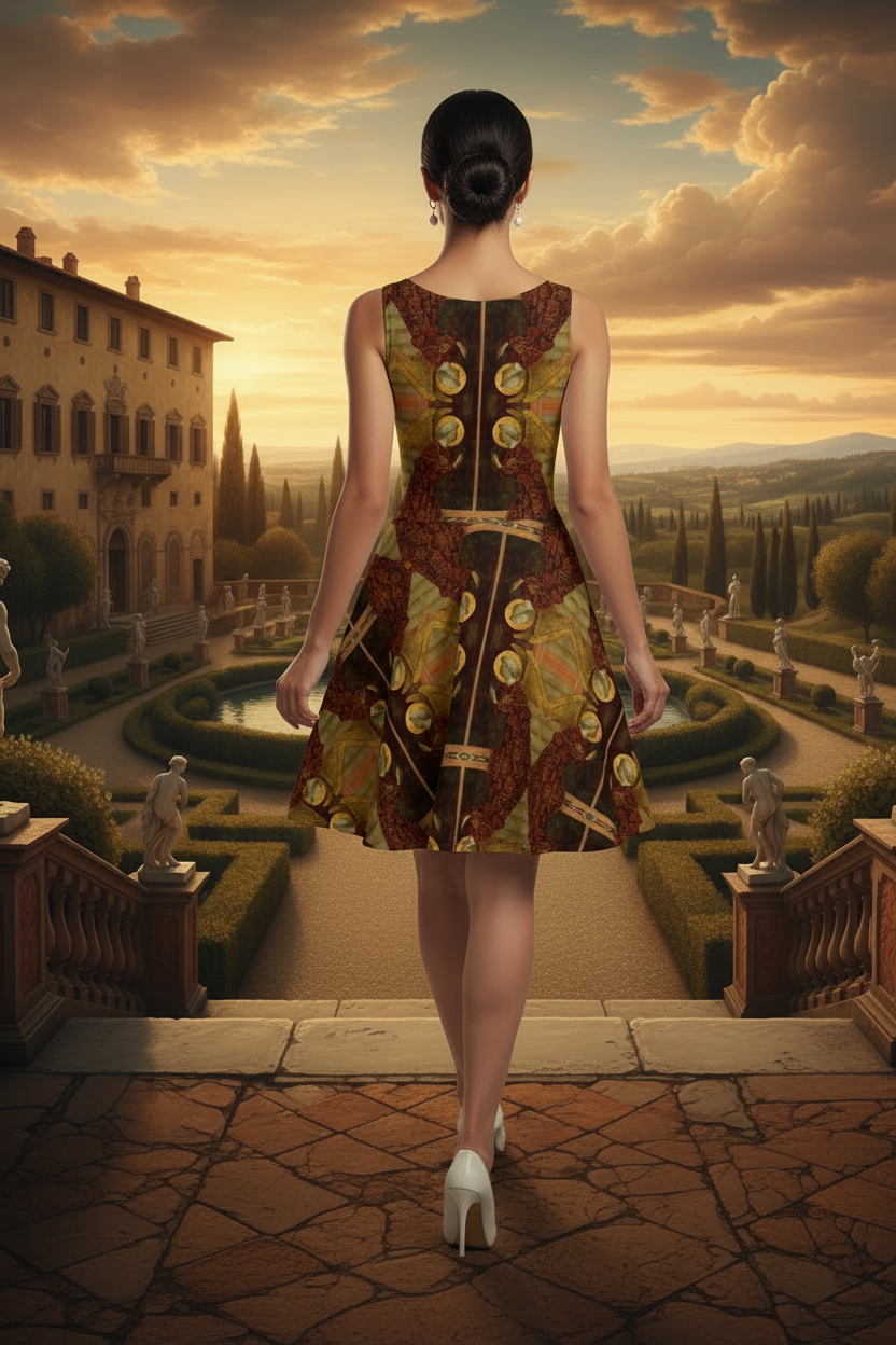 Back view of model wearing The Archangel Gabriel dress with natural drape