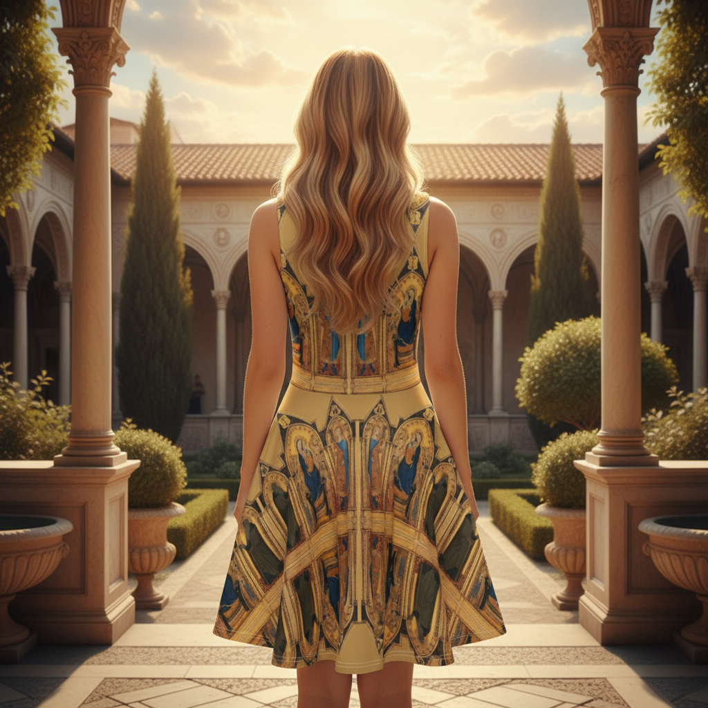 Back view of woman in Renaissance dress