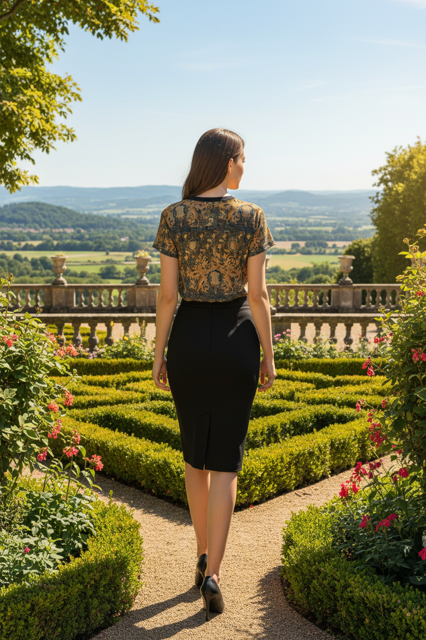 Back view - shirt worn outside skirt