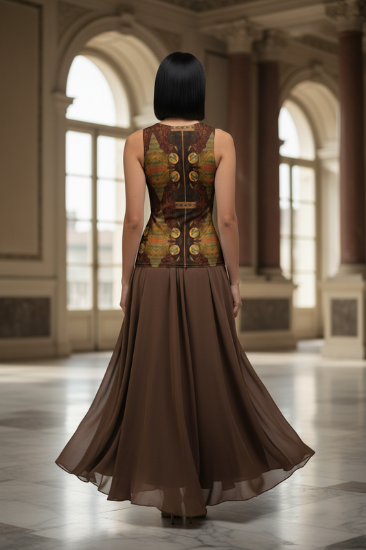 Back View - Tank Top with Brown Skirt