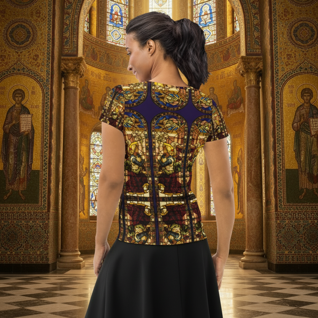 Back view with exact shirt and black skirt