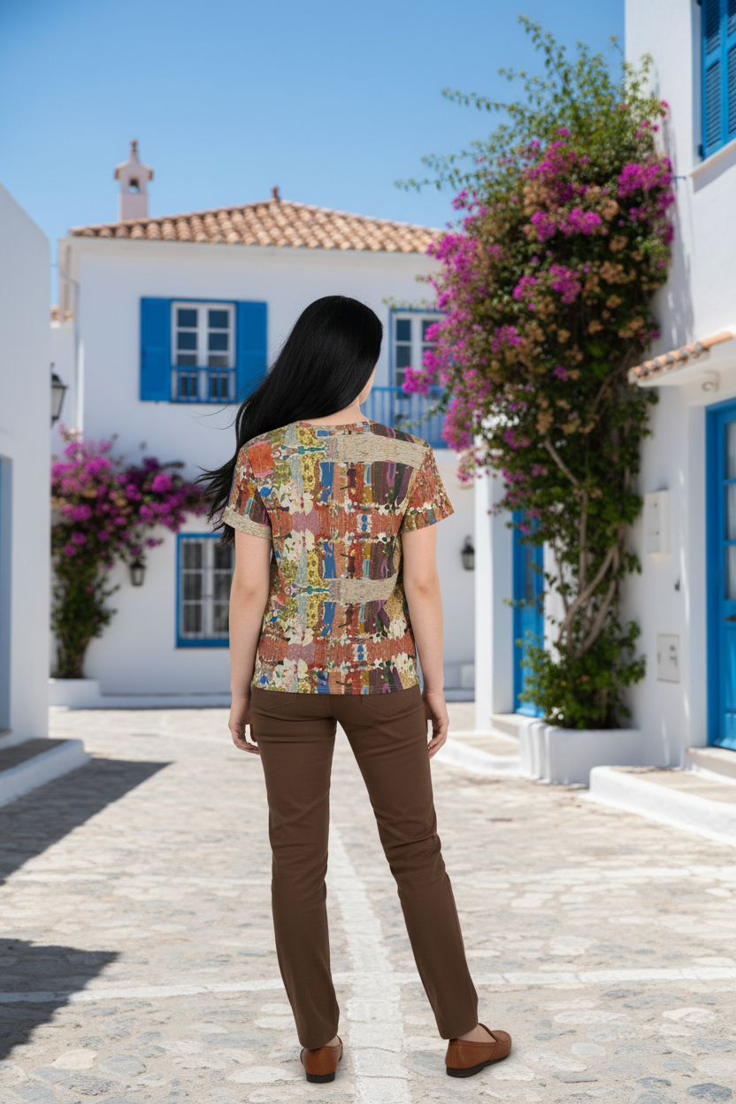 Back view with relaxed untucked fit