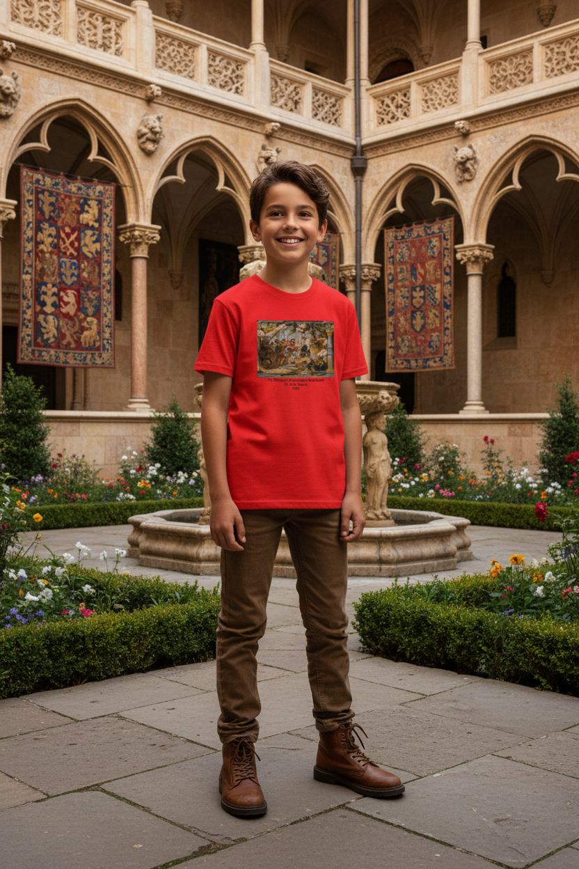 Boy youth in opulent medieval courtyard - Abraham and Melchizedek tee