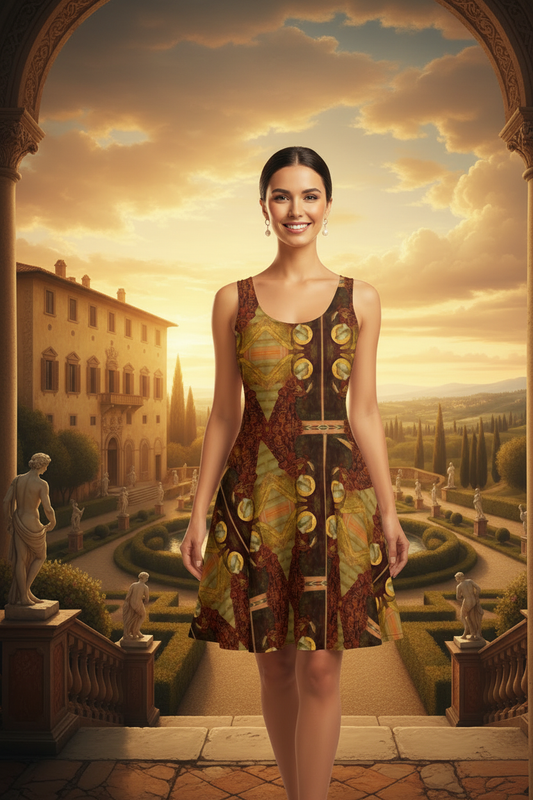 Bright front view of model wearing The Archangel Gabriel dress