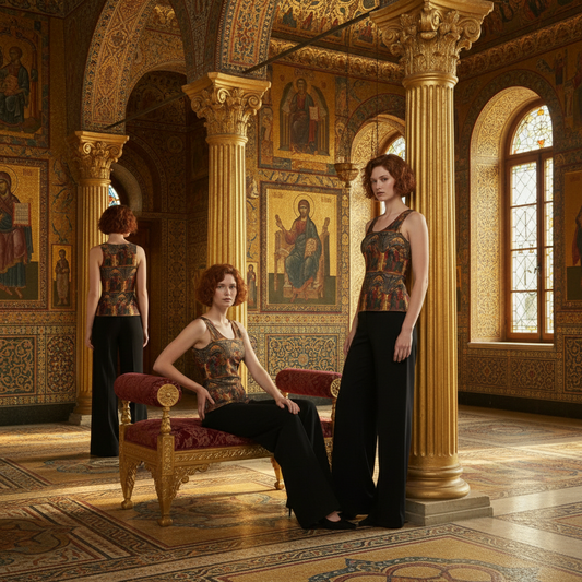 Byzantine lifestyle scene with multiple model poses