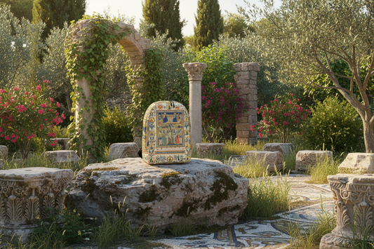 Christ and the Virgin Enthroned Backpack in Byzantine Garden