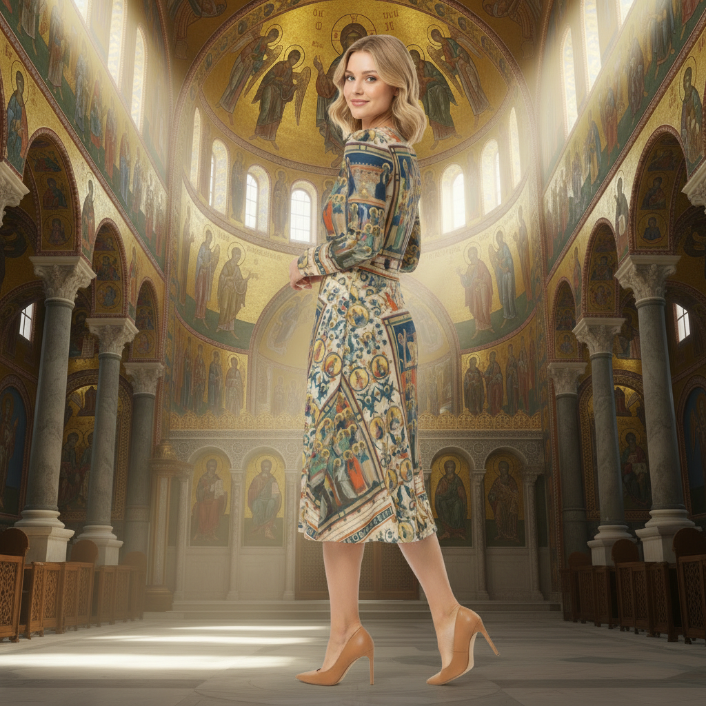 Christ and the Virgin Enthroned dress left side view with Byzantine background